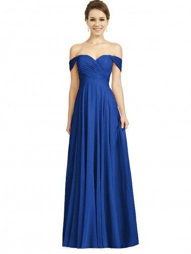 Off the Shoulder Draped Chiffon Evening Maxi Dress UK