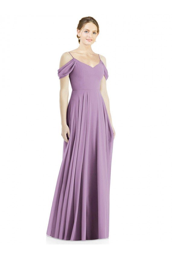 Off the Shoulder Open Cowl-Back Evening Maxi Dress