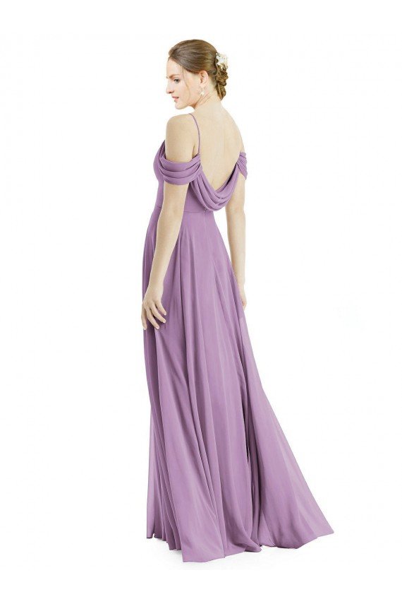 Off the Shoulder Open Cowl-Back Evening Maxi Dress