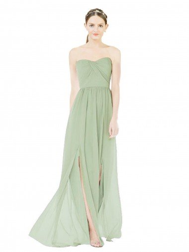 Strapless Draped Bodice Evening Maxi Dress with Front Slits UK