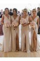 Chiffon Long Champagne Evening Dress with Sexy High Slit and Front Ruffles