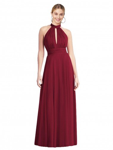 High-Neck Open Back Shirred Halter Evening Maxi Dress UK