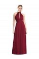 High-Neck Open Back Shirred Halter Evening Maxi Dress