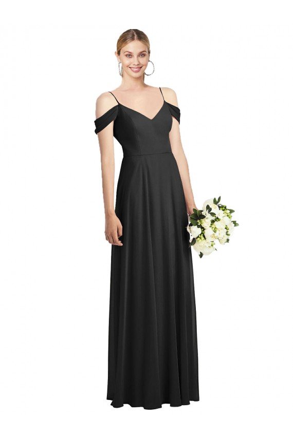 Cold-Shoulder V-Back Chiffon Evening Maxi Dress