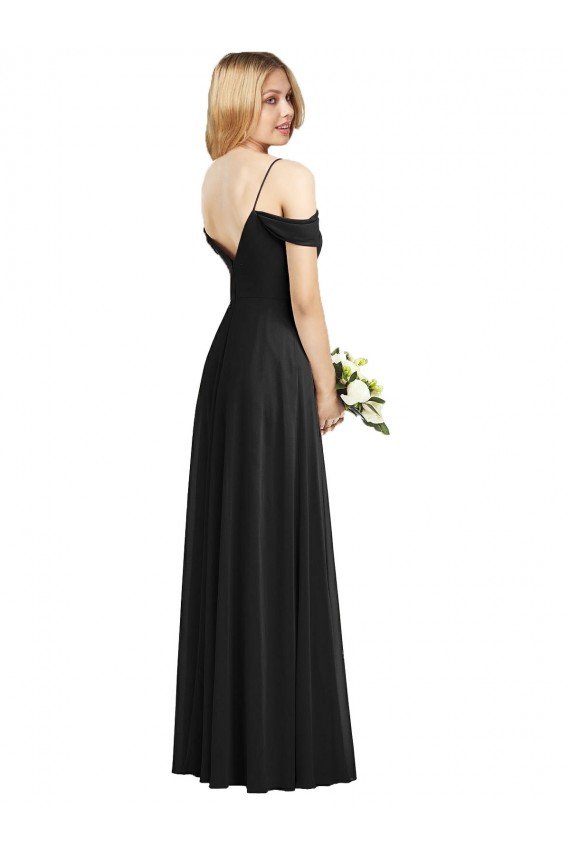 Cold-Shoulder V-Back Chiffon Evening Maxi Dress