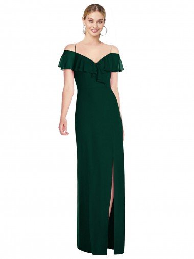 Ruffled Cold-Shoulder Maxi Chiffon Evening Dress UK