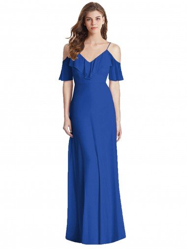 Ruffled Cold-Shoulder Chiffon Evening Maxi Dress UK
