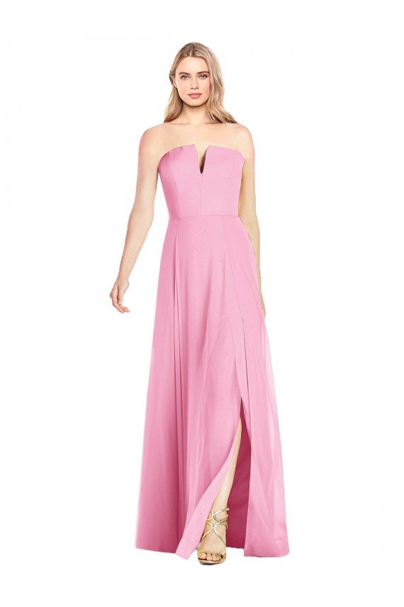 Strapless Notch Chiffon Evening Maxi Dress