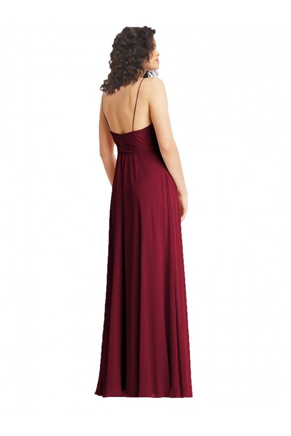 V-Neck Low Back Maxi Wrap Chiffon Evening Dress
