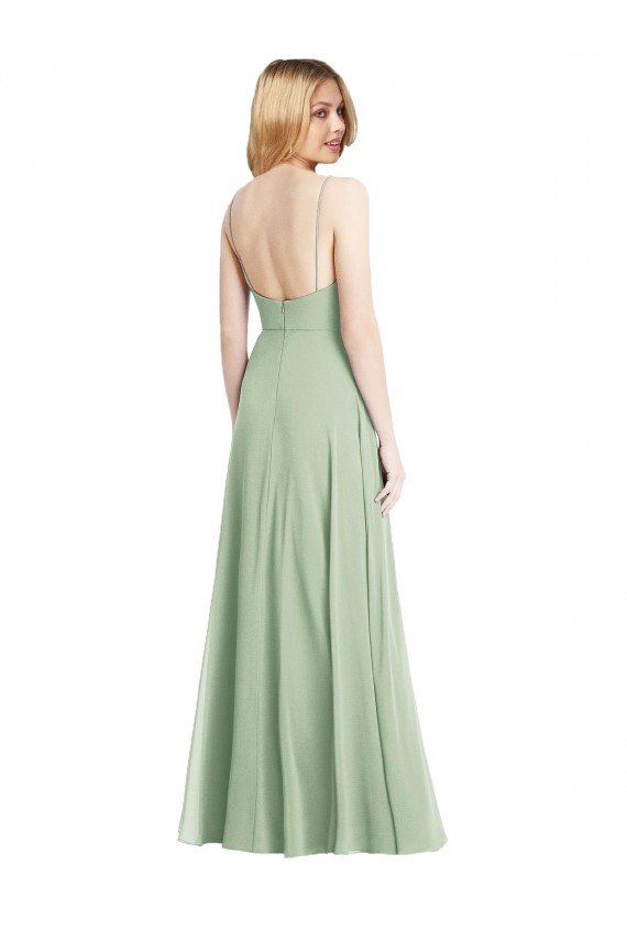 Sleek Spaghetti Straps Low Back Square Neck Maxi Chiffon Evening Dress