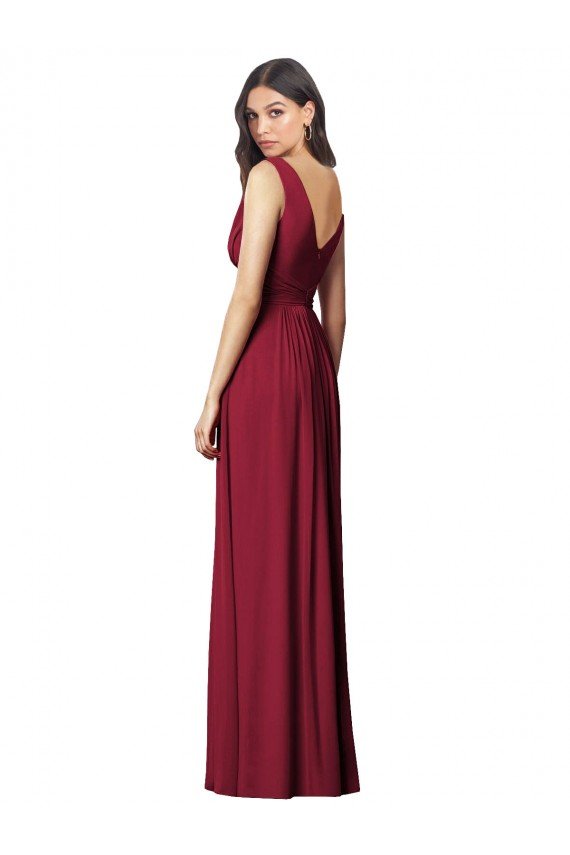 Draped V-Neck Shirred Chiffon Evening Maxi Dress