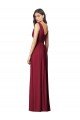 Draped V-Neck Shirred Chiffon Evening Maxi Dress