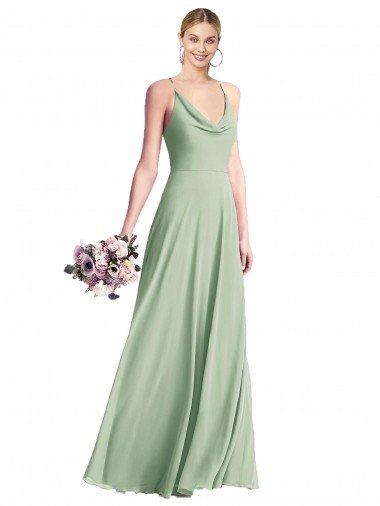 Cowl Neck Criss Cross Back Chiffon Evening Maxi Dress UK