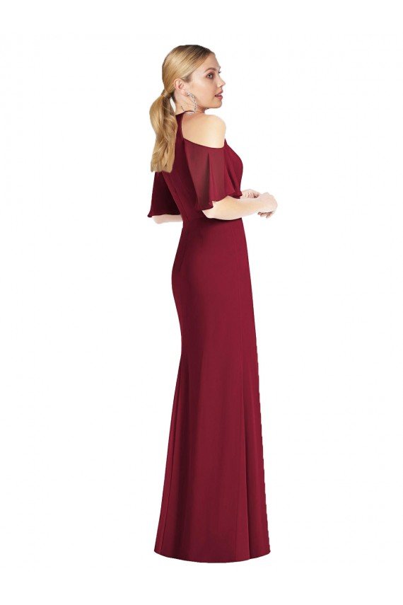 Ruffle Cold-Shoulder Mermaid Chiffon Evening Maxi Dress