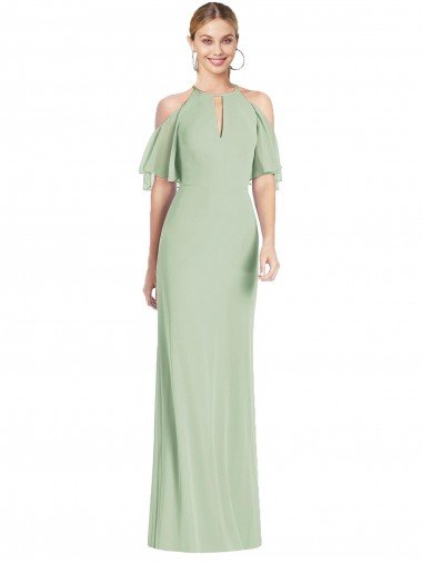 Ruffle Cold-Shoulder Mermaid Chiffon Evening Maxi Dress UK