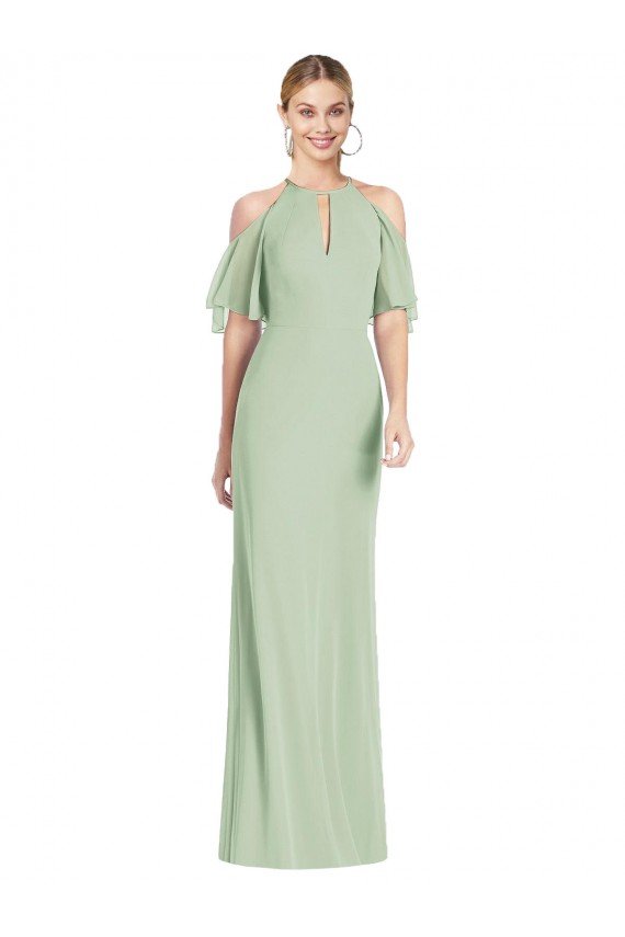 Ruffle Cold-Shoulder Mermaid Chiffon Evening Maxi Dress