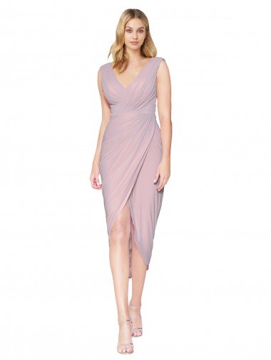 Cocktail Length High Low Mermaid Chiffon Wrapped Evening Dress UK