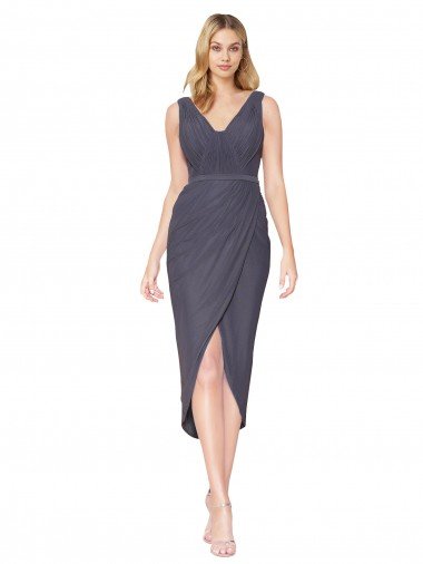 High Low V-Neck Chiffon Mermaid Wrap Evening Dress UK