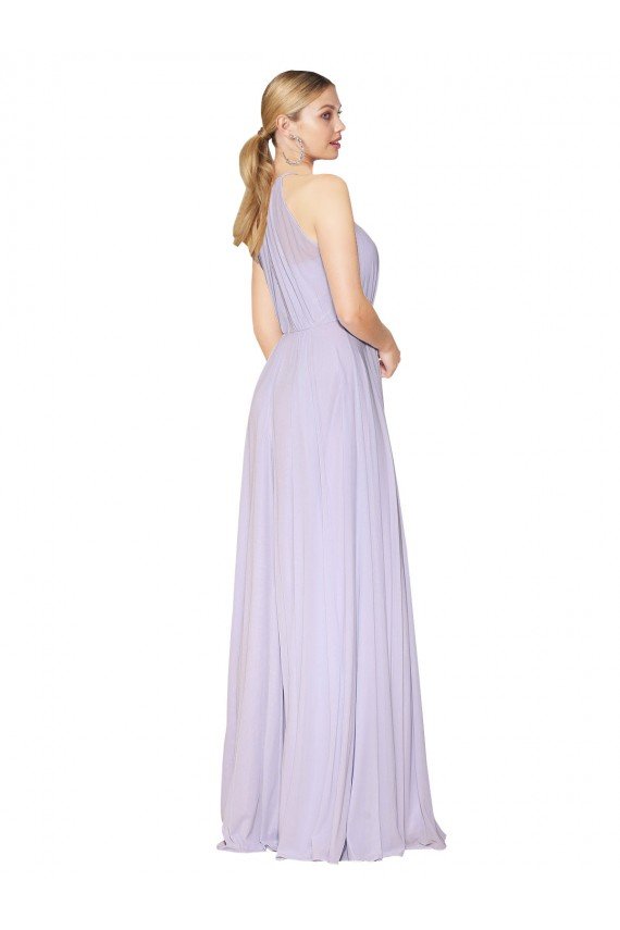 High Neck Halter Shirred Chiffon Evening Dress