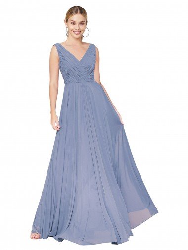 Floor Length High Neck V-Back Chiffon Evening Dress UK