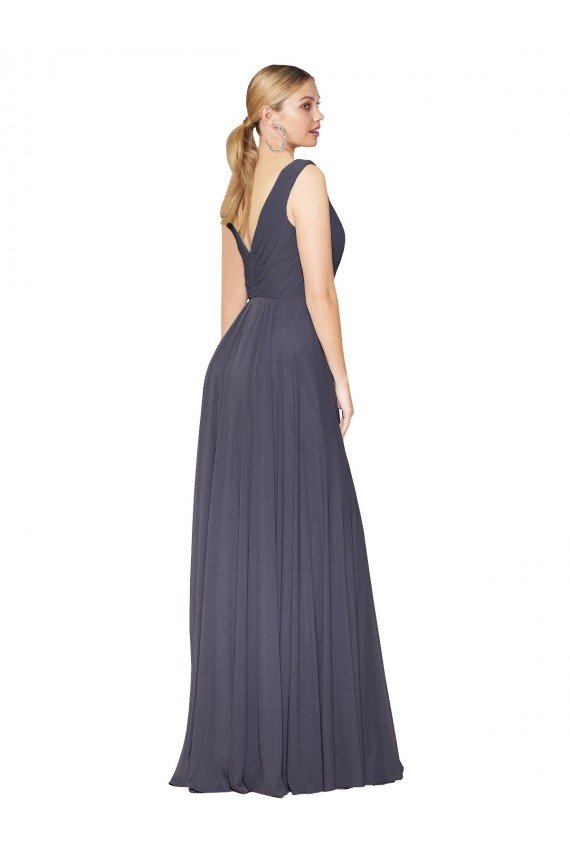 Floor Length High Neck V-Back Chiffon Evening Dress