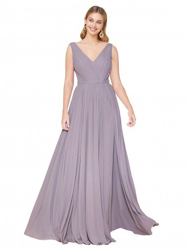 Draped Floor Length High Neck V-Back Chiffon Evening Dress with Shirred Bodice UK