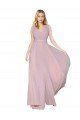 Draped V-Neck Long Chiffon Evening Dress with Shirred Bodice