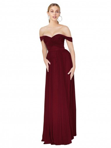 Shirred Sweetheat Neckline Off the Shoulder Long Chiffon Evening Dress UK