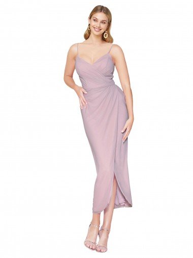 Short Knee Length Chiffon Wrap Cocktail Evening Dress with Straps UK