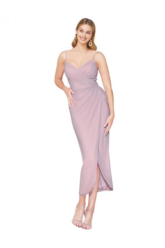 Short Knee Length Chiffon Wrap Cocktail Evening Dress with Straps