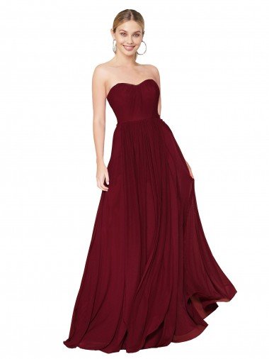 Draped Strapless Long A-Line Chiffon Evening Dress UK