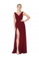 Draped Mermaid Long V-Neck Chiffon Evening Dress with High Slit