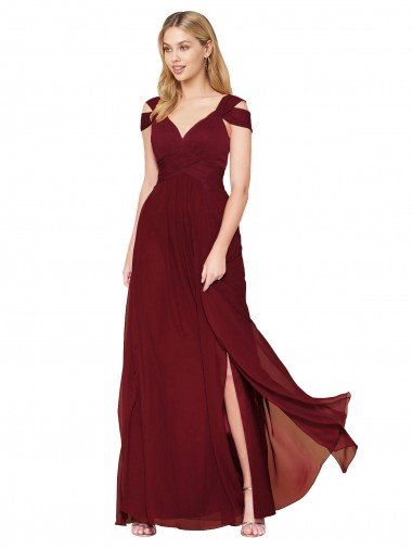 Off the Shoulder Long Chiffon Evening Dress with Side Slit UK