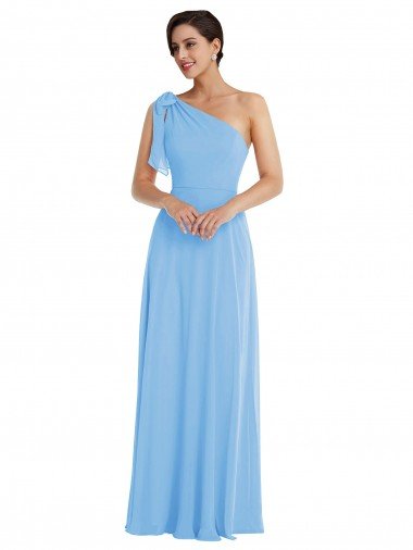 Draped One Shoulder Evening Maxi Dress with Scarf Bow UK