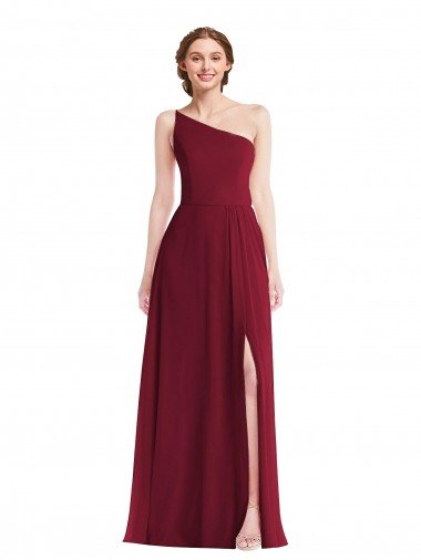 One Shoulder Chiffon Evening Maxi Dress with Shirred Front Slit UK