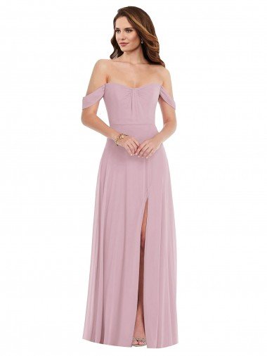 Off the Shoulder Draped Sleeve Evening Maxi Dress with Front Slit UK