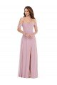 Off the Shoulder Draped Sleeve Evening Maxi Dress with Front Slit