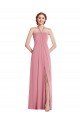 Draped Chiffon Grecian Column Evening Dress with Front Slit