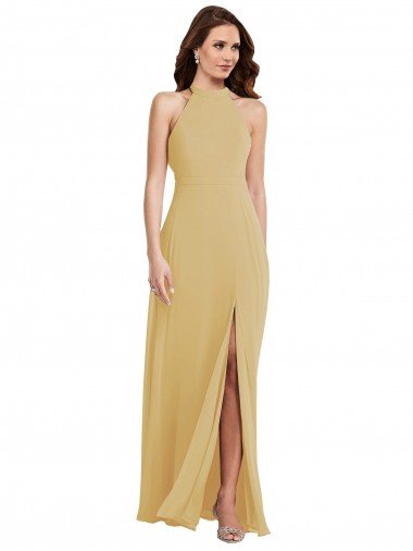 Stand Collar Halter Evening Maxi Dress with Criss Cross Open Back UK