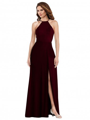Halter Spaghetti Straps Evening Maxi Dress with Front Slit UK