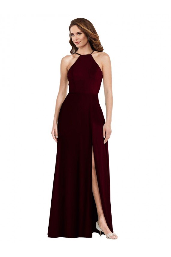 Halter Spaghetti Straps Evening Maxi Dress with Front Slit