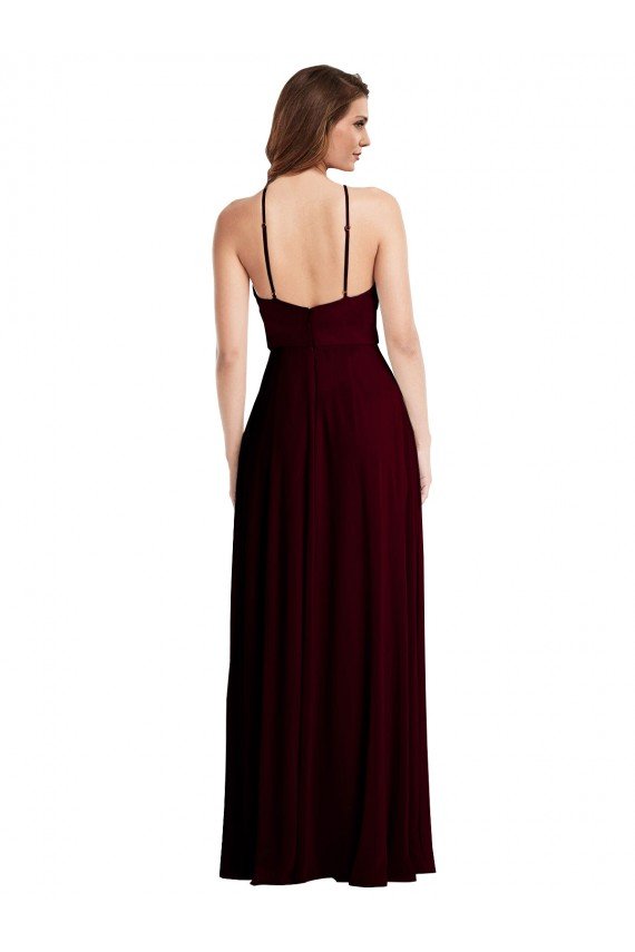 Halter Spaghetti Straps Evening Maxi Dress with Front Slit