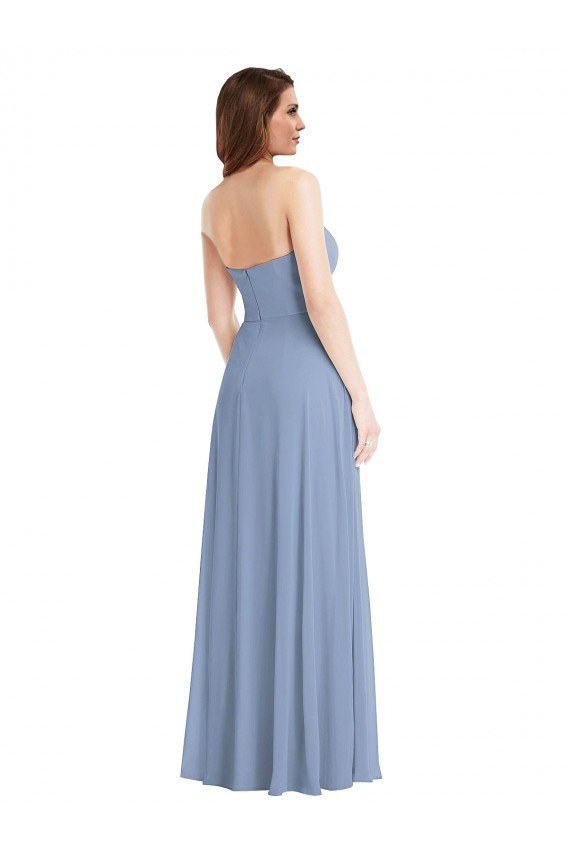 Strapless A-Line Evening Maxi Dress with Front Slit
