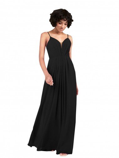 Simple V-Neckline Chiffon Evening Dress with Pleated Skirt UK