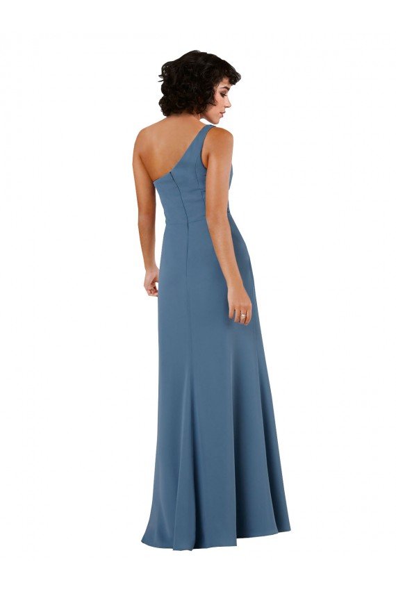 One Shoulder Chiffon Evening Dress with Skirt Slit and Accent Strap