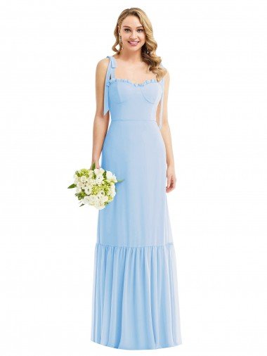 Tie Shoulder Bustier Bodice Ruffle Hem Evening Maxi Dress UK