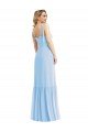 Tie Shoulder Bustier Bodice Ruffle Hem Evening Maxi Dress
