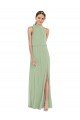 High Neck Scarf Tie Blouson Bodice Evening Maxi Dress with Front Slit