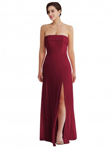 Cuffed Strapless Evening Maxi Dress with Front Slit UK