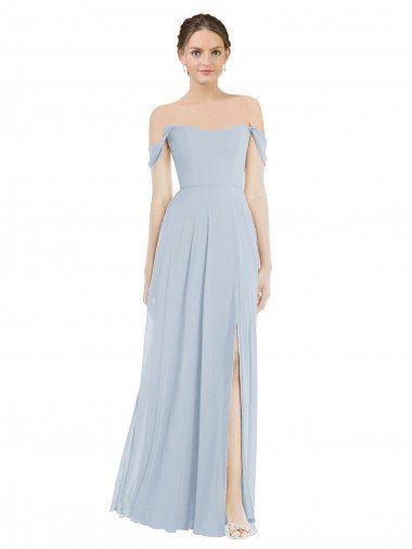 Off the Shoulder Basque Neck Evening Maxi Dress with Flounce Sleeves UK